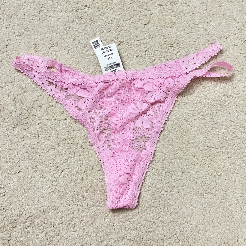 NWT Victoria’s Secret PINK Sheer Pink Lace Double String Thong Panties Small S